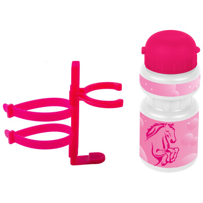 Фляга 5-340212 детская пластик. 0,3л розовая "лошадка"+держ. пластик с универс. крепл. VENTURA KIDS